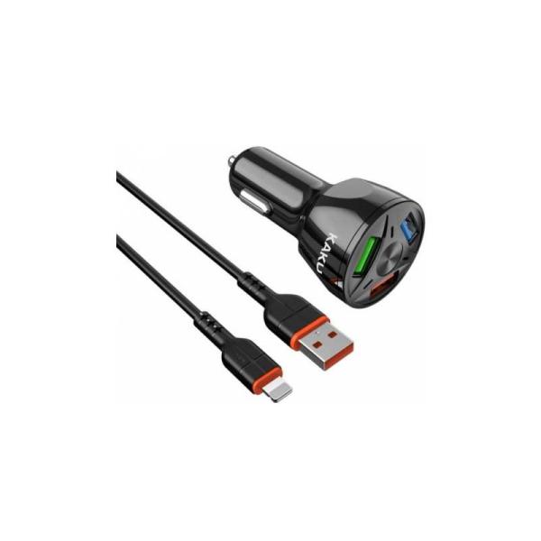 Kaku avtopolnilec KSC-493 3.0 QC s kablom 1m Lightning iPhone 12 - črn