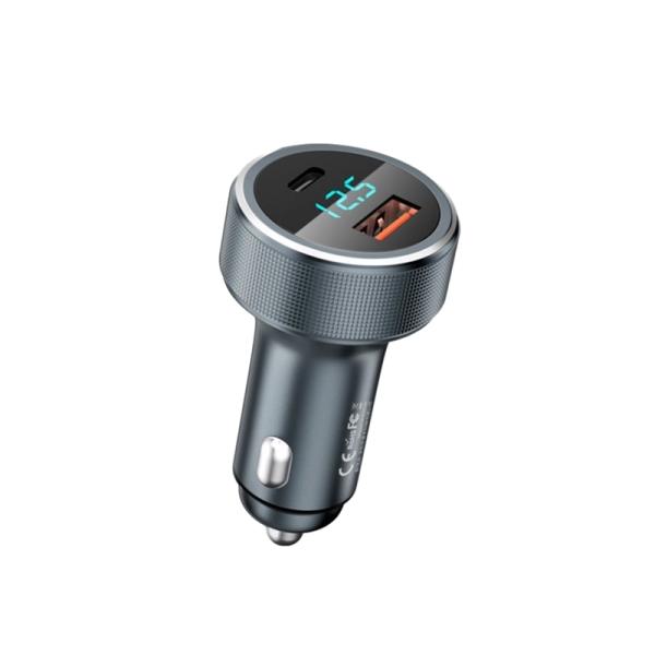 Avtopolnilec Remax RCC-215 adapter 2xUSB (USB+USB Typ C) 58W, 4,5a z ekranom - črn