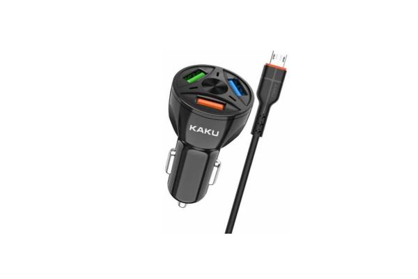Kaku avtopolnilec KSC-493 3.0 QC s kablom 1m Micro USB - črn